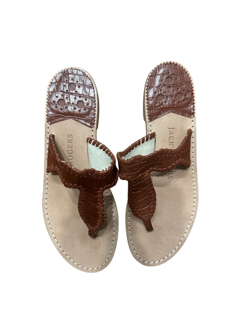 Jack Rogers Jackie Brown Croc-Embossed Leather Thong Sandals